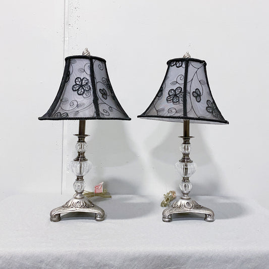 Antiqued Silver and Glass Table Lamps (Set of 2)