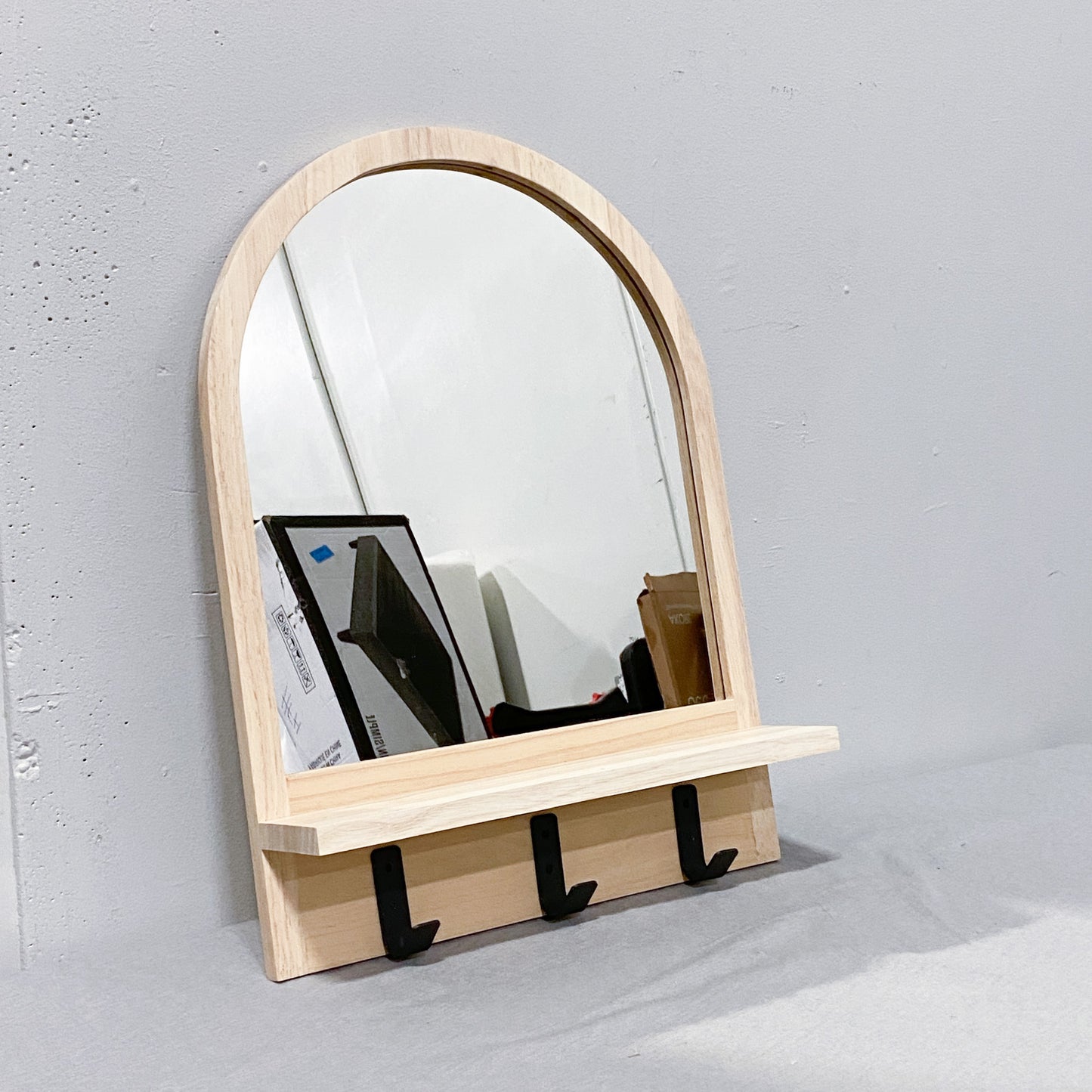 Oak Mirror Shelf with Hooks