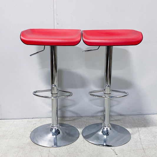Modern Black and Red Hydraulic Chrome Barstools (Set of 2)
