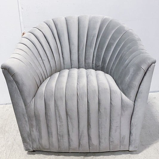 Art Deco Swivel Grey Tufted Velour Accent Chair