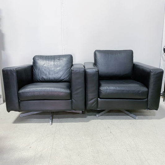 Black Leather Swivel Accent Chairs (set of 2)