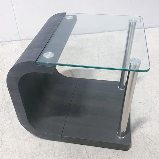 Post-Modern Wood and Glass Curved Side Table