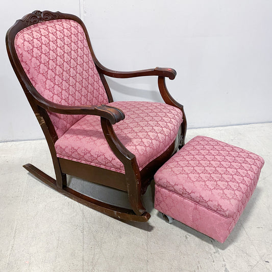 Antique Re-Upholstered Wood Rocking Chair