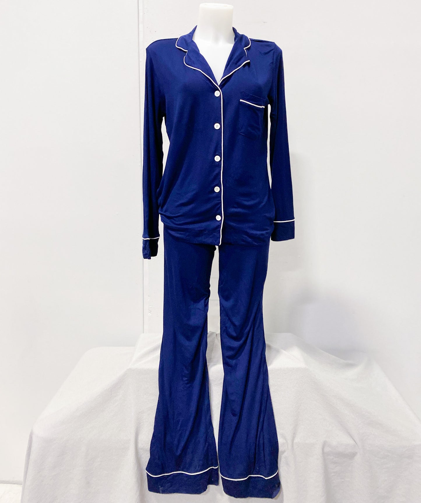 Women's Navy Piped Pajama Set (Size Small)