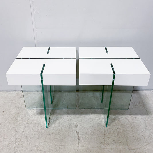 Contemporary White Gloss and Glass End Tables (Set of 2)
