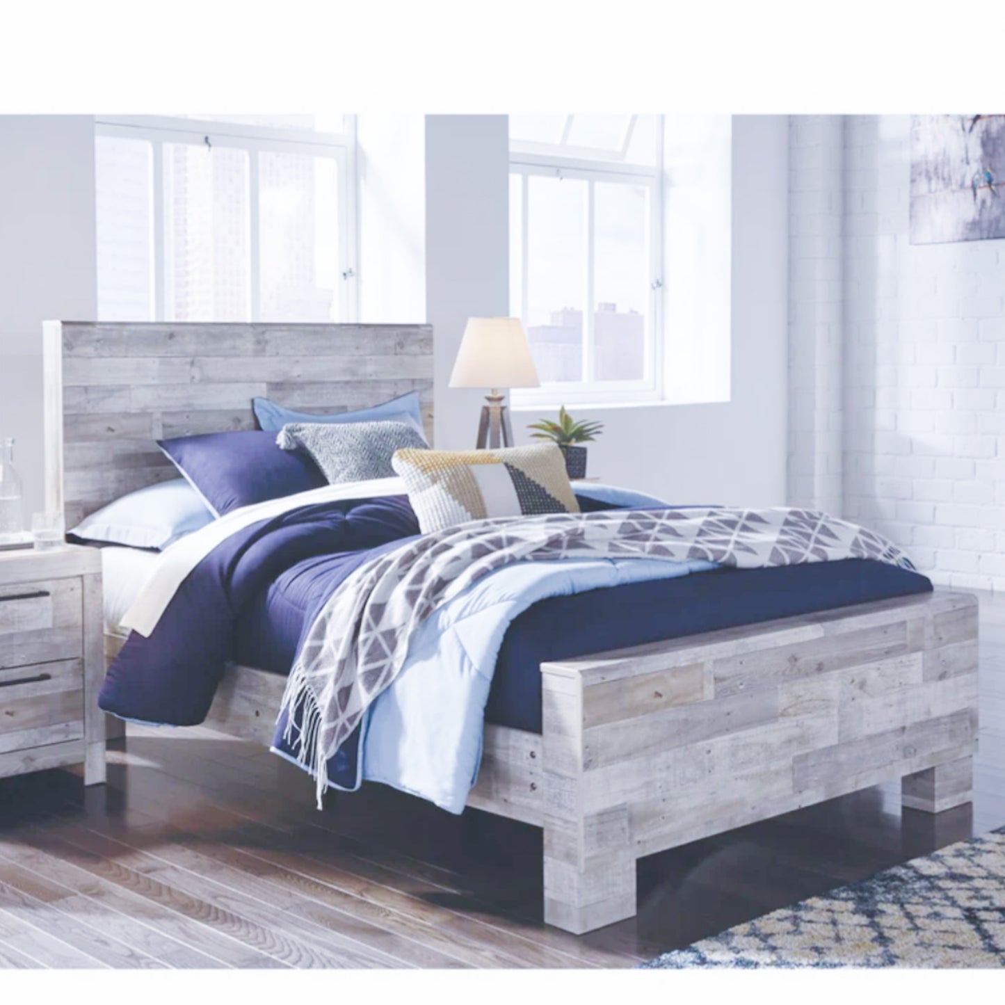 New Head/Footboard Rustic Whitewash Bedframe- Full/Double