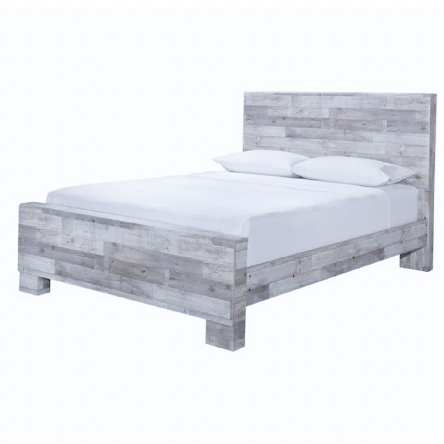 New Queen Head/Footboard Rustic Whitewash Bedframe and Mattress