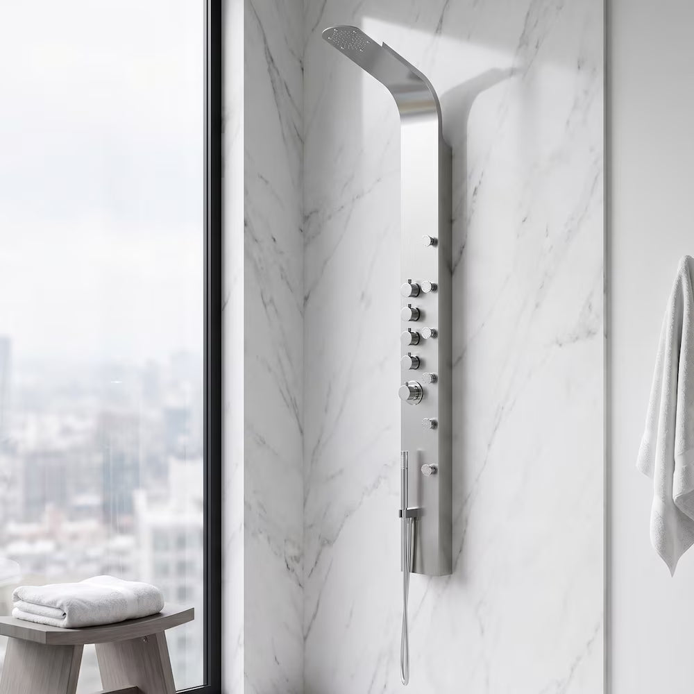 68-Inch 6-Jet Shower Wall Panel System with Fixed Rainhead Handheld Wand