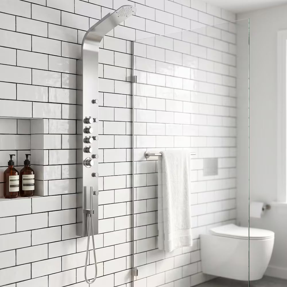 68-Inch 6-Jet Shower Wall Panel System with Fixed Rainhead Handheld Wand