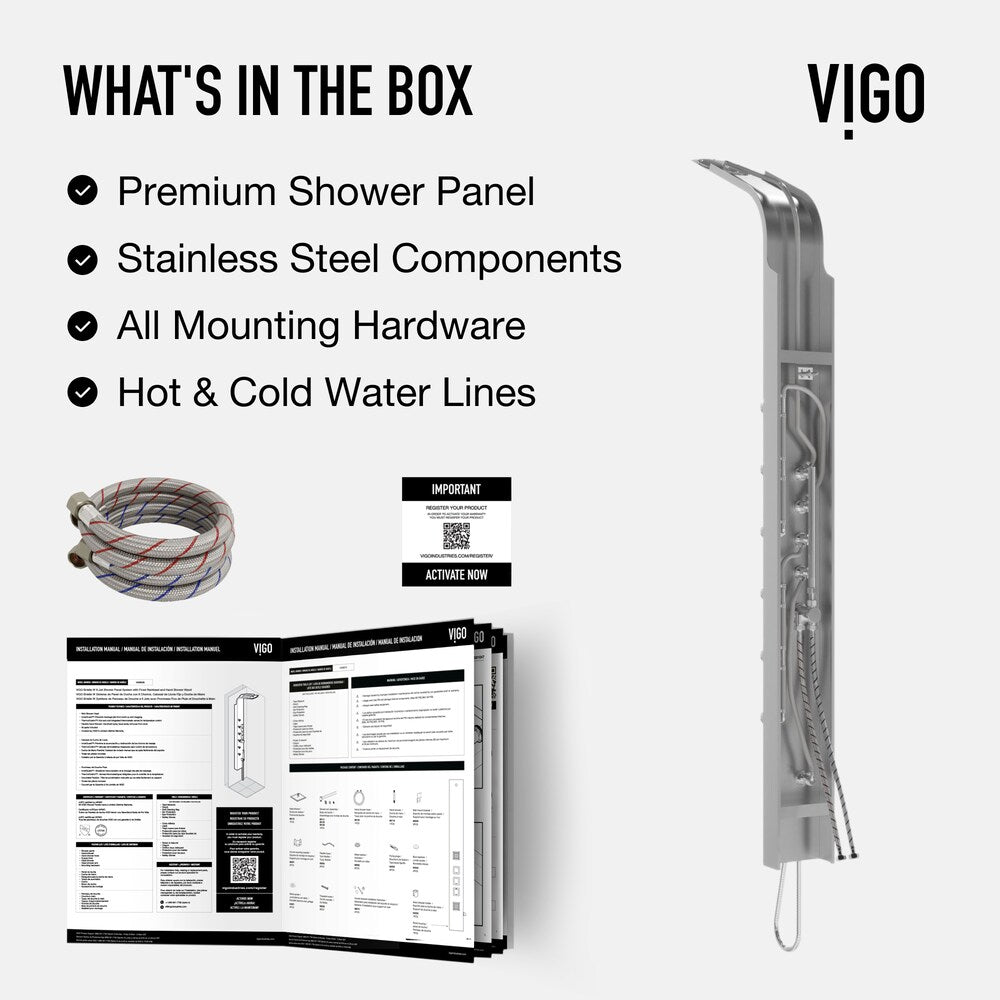 68-Inch 6-Jet Shower Wall Panel System with Fixed Rainhead Handheld Wand