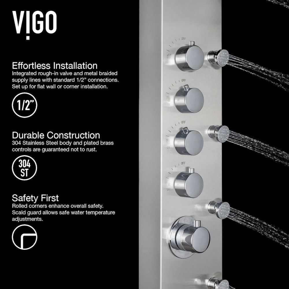 68-Inch 6-Jet Shower Wall Panel System with Fixed Rainhead Handheld Wand