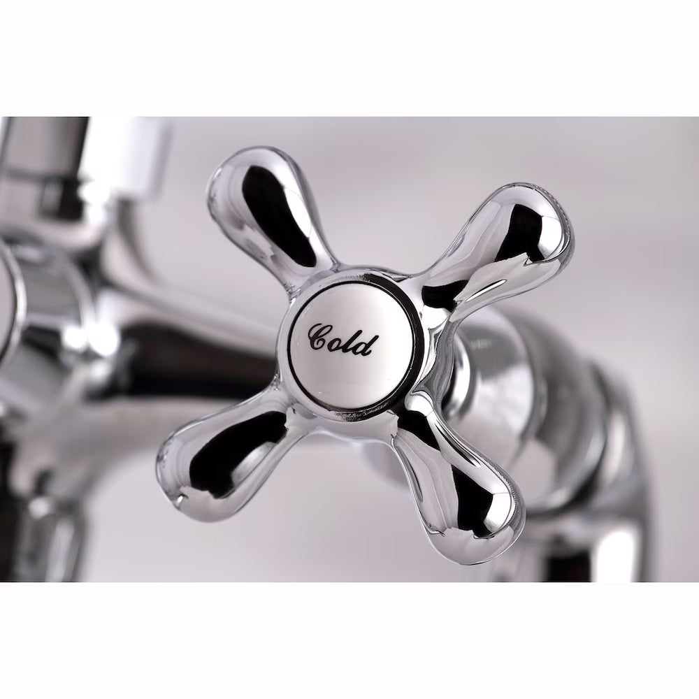Victorian 3-Handle Deck-Mount Claw Foot Tub Faucet with Hand Shower in Chrome