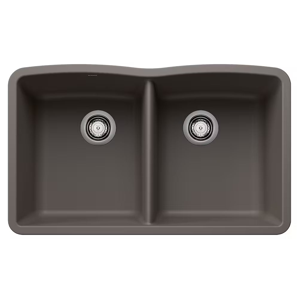 Equal Double Bowl Undermount Kitchen Sink, SILGRANIT Volcano Gray