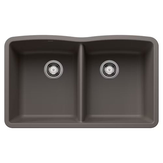 Equal Double Bowl Undermount Kitchen Sink, SILGRANIT Volcano Gray