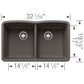 Equal Double Bowl Undermount Kitchen Sink, SILGRANIT Volcano Gray