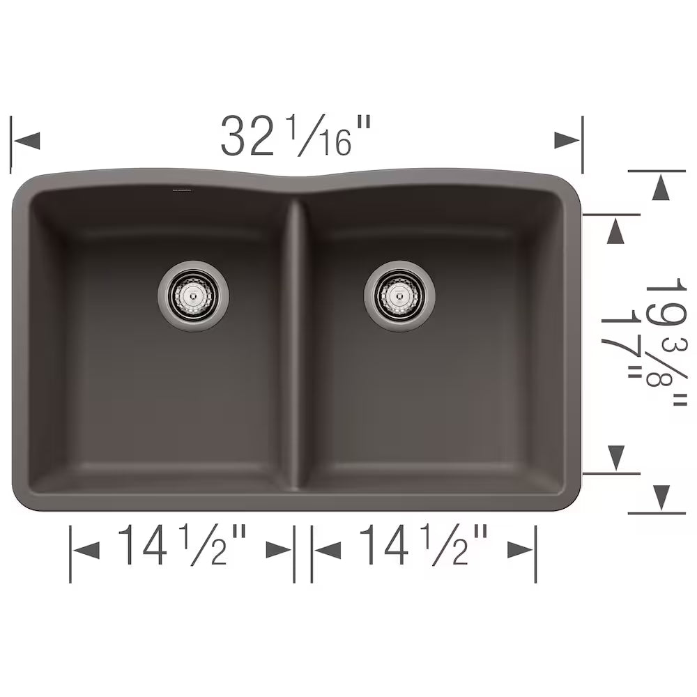 Equal Double Bowl Undermount Kitchen Sink, SILGRANIT Volcano Gray