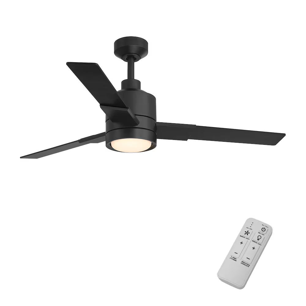 Adjustable Indoor/Outdoor Matte Black LED Ceiling Fan with Remote