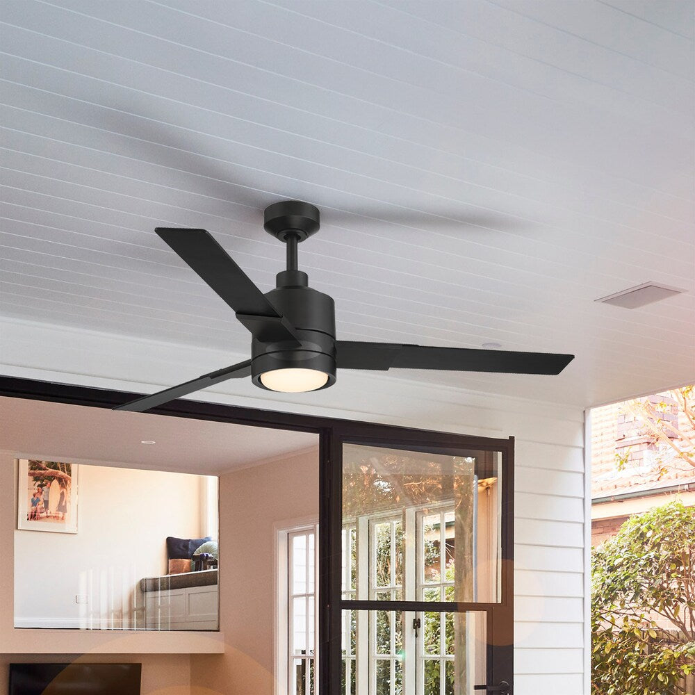 Adjustable Indoor/Outdoor Matte Black LED Ceiling Fan with Remote