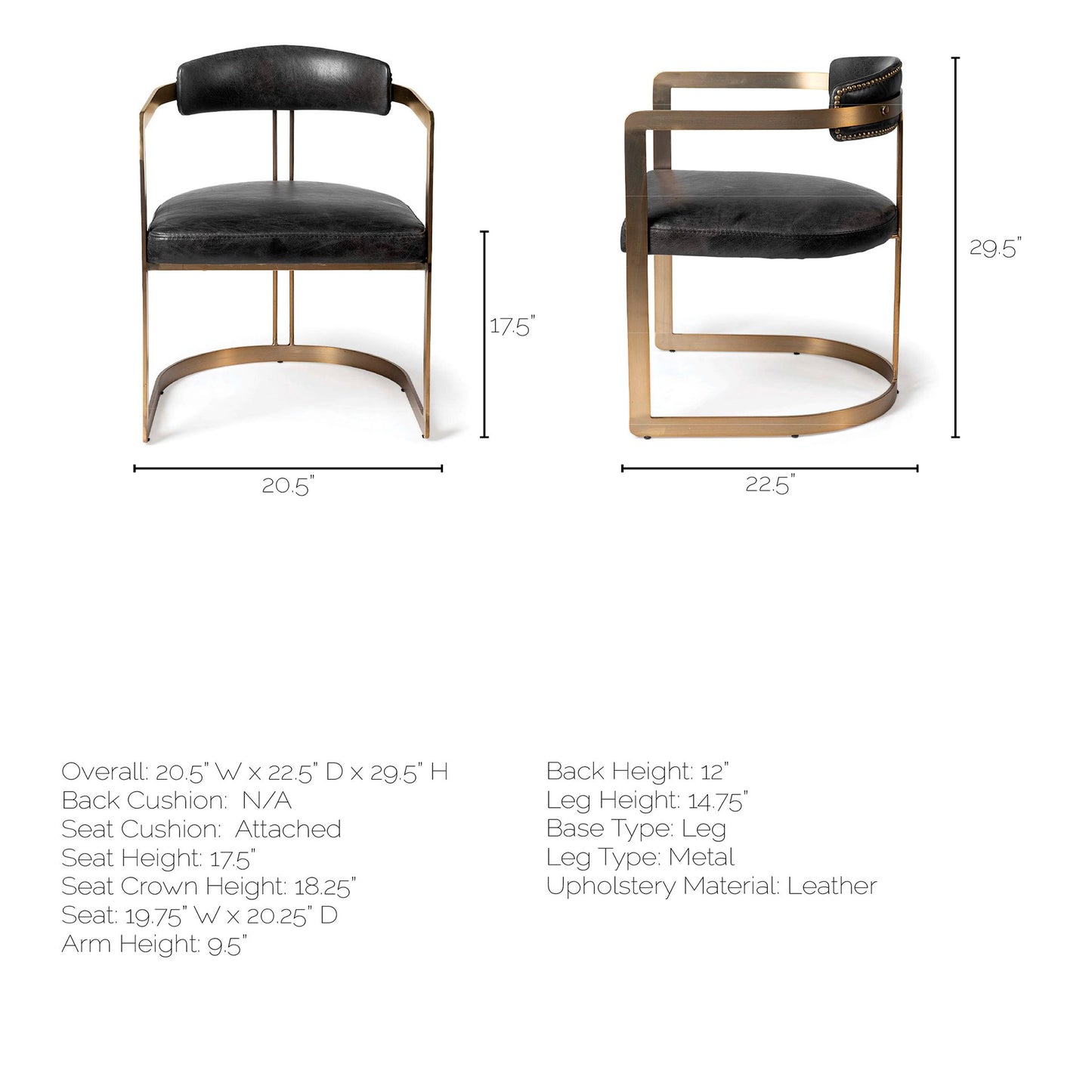 Black Leather & Gold Iron Accent Chair