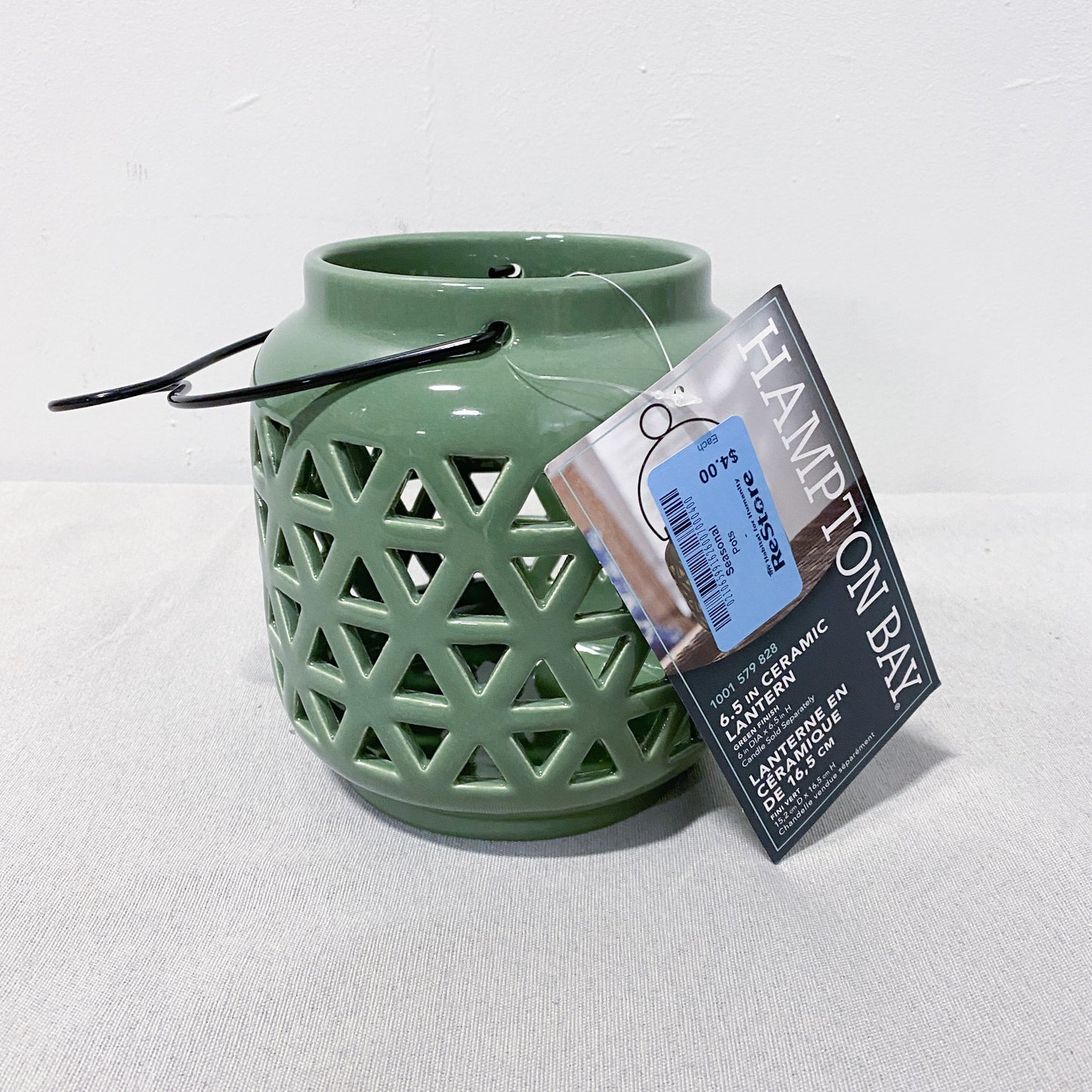 6.5" Green Ceramic Lantern