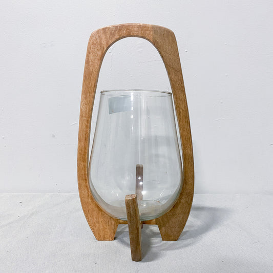 Glass Candle Holder w/ Wood Base