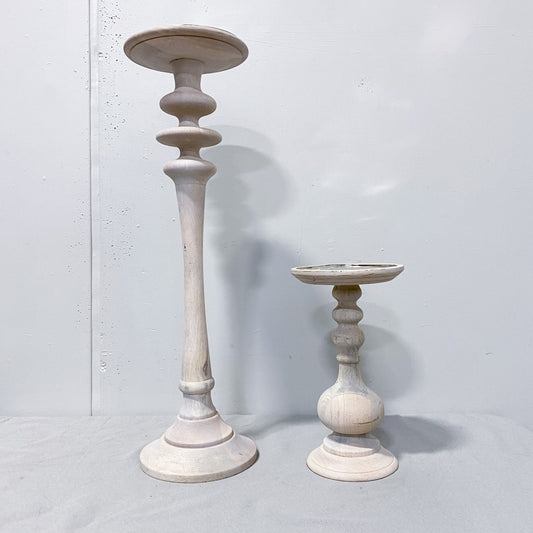 Whitewashed Wood Pillar Candle Holders (Set of 2)