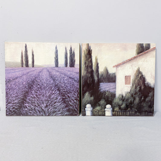 20"x20" 'Lavender Villa' Painting on Burlap/Canvas (Set of 2)